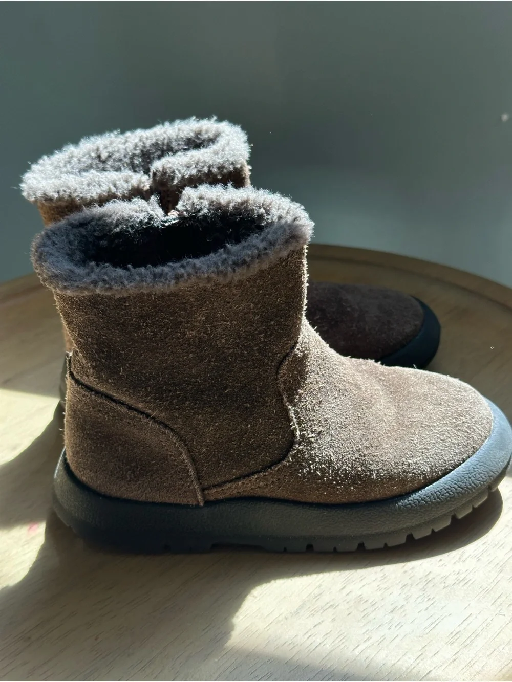 Kids Brown Suede Winter Boot with Cozy Shearling Lining